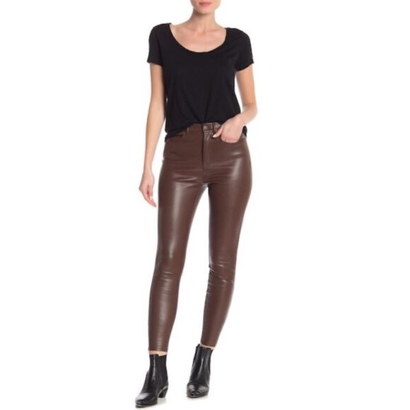 Free People Brown Faux Leather Leggings High Rise Size 27 - Picture 1 of 10